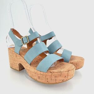 Kork-Ease Womens Tish Sandals Platform Block Heel Blue Leather Slingback 10 M
